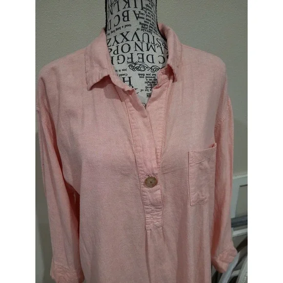 Old Navy Women SZ L Peach Linen blend popover Tunic Top lagonlook boho casual‎ - Picture 2 of 12